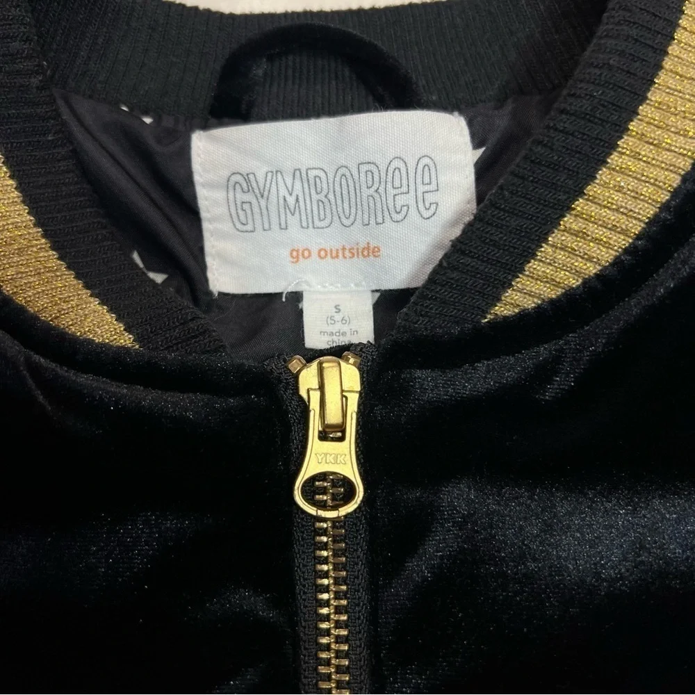 Gymboree Girls S‎ 5/6 Black Velour Jacket Full Zip Star Lining Gold Trim